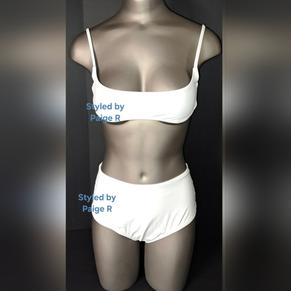 ❤NWT SKIMS Micro Scoop Top Full Brief Bottoms Bikini Swim Suit Set White SNOW S